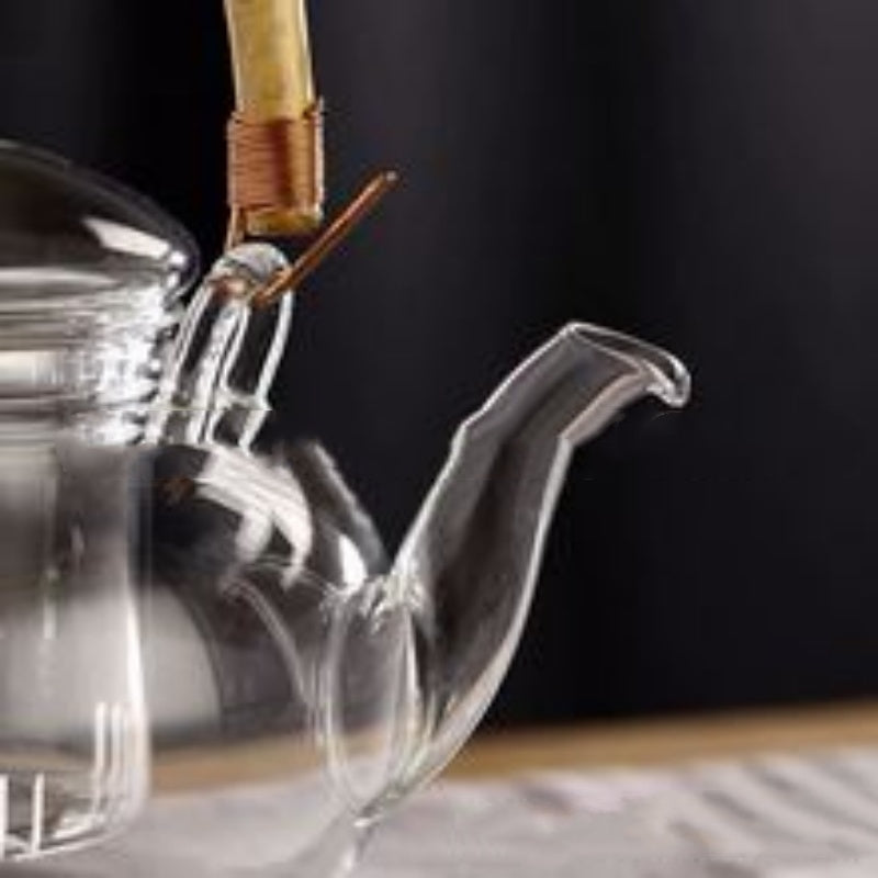 Bamboo Joint Lifting Handle Glass Pot Teapot Tea Infuser Direct Open Flame