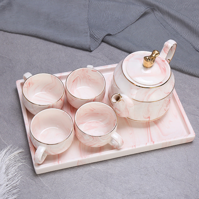 Marbled Ceramic Cool Kettle, Teacup And Tea Set