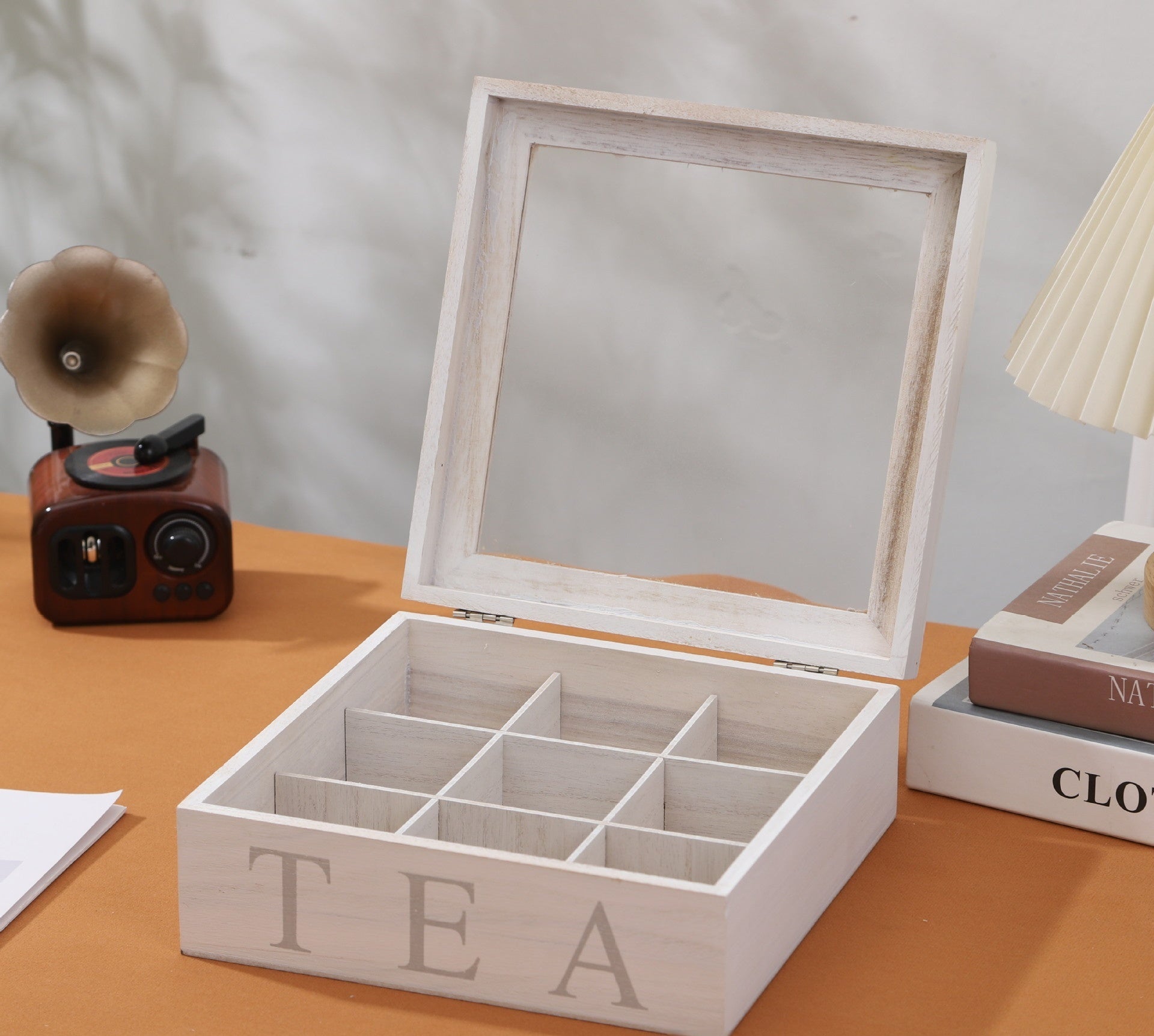 Wooden Multi-grid Coffee Storage With Transparency Cover Storage Box