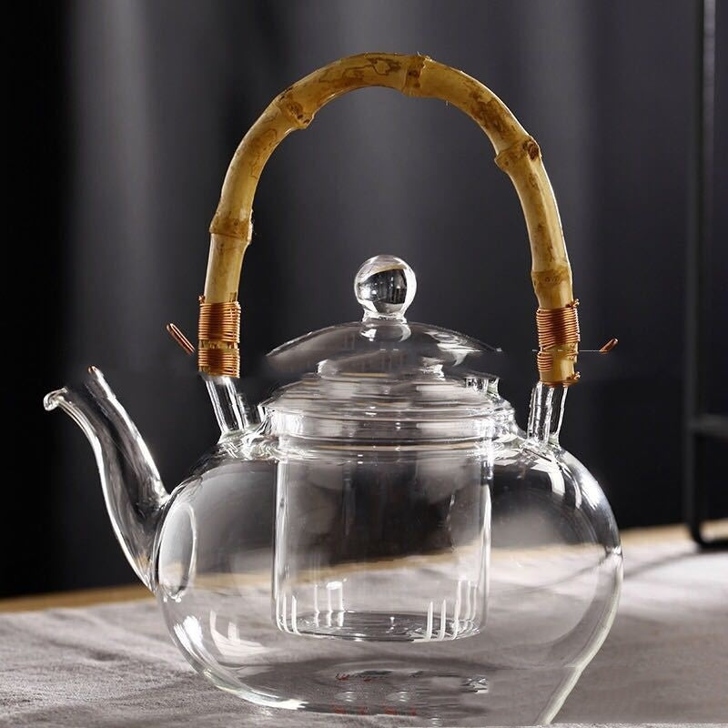 Bamboo Joint Lifting Handle Glass Pot Teapot Tea Infuser Direct Open Flame