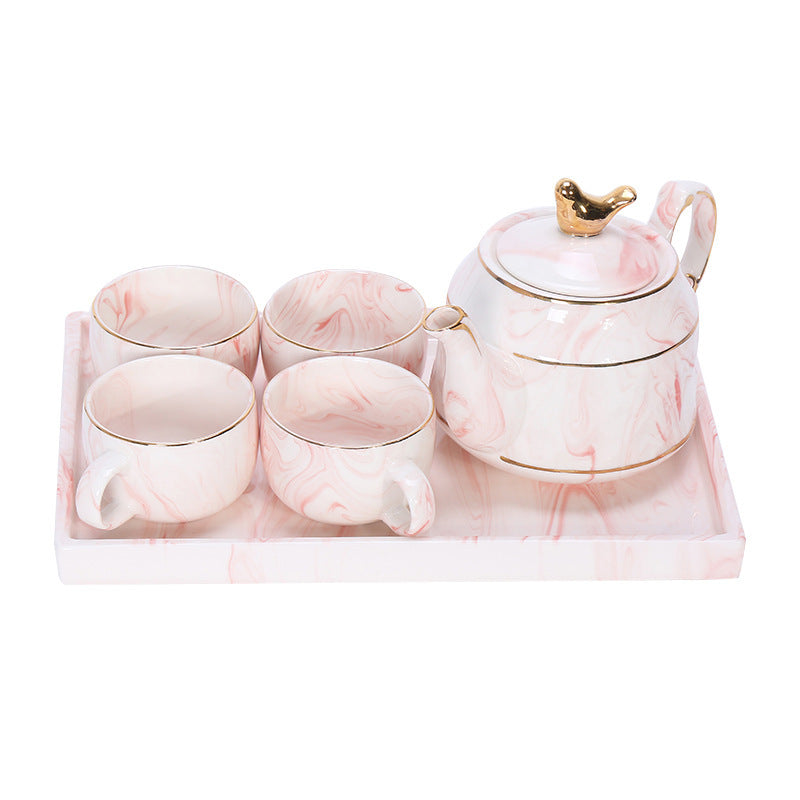 Marbled Ceramic Cool Kettle, Teacup And Tea Set