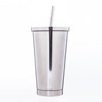 500ML Stainless Steel Empty Tumbler Coffee Cup Mug with Straw Lids Drinking Bottles