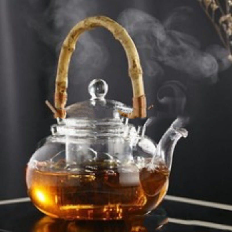 Bamboo Joint Lifting Handle Glass Pot Teapot Tea Infuser Direct Open Flame