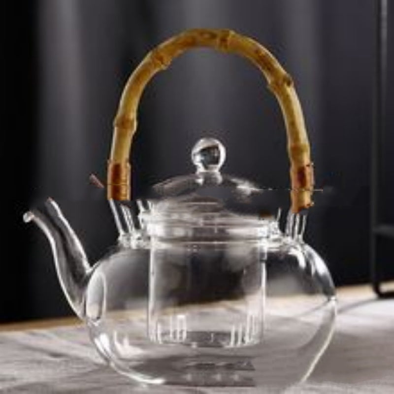 Bamboo Joint Lifting Handle Glass Pot Teapot Tea Infuser Direct Open Flame