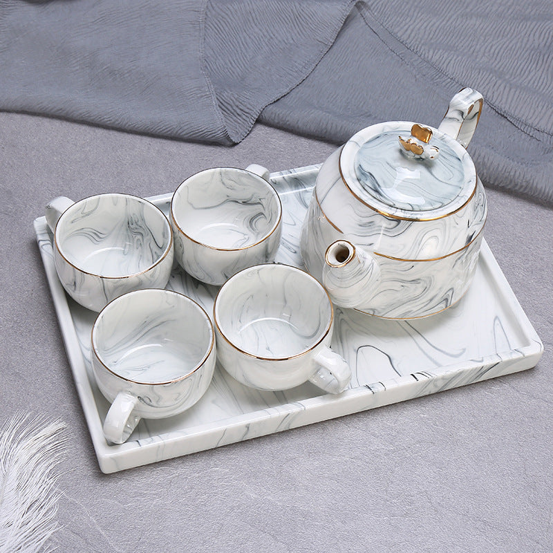 Marbled Ceramic Cool Kettle, Teacup And Tea Set