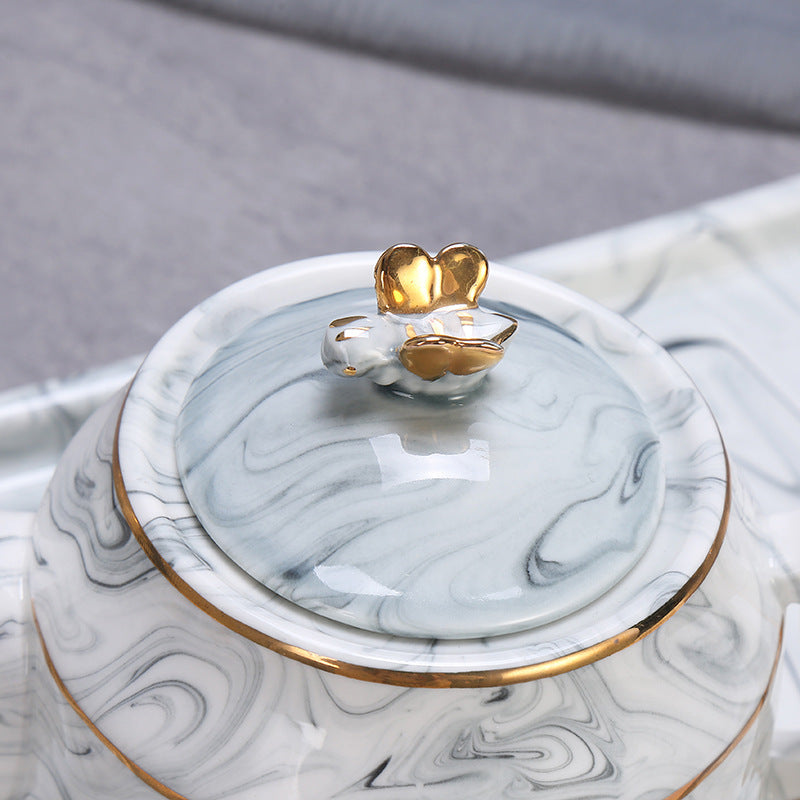 Marbled Ceramic Cool Kettle, Teacup And Tea Set