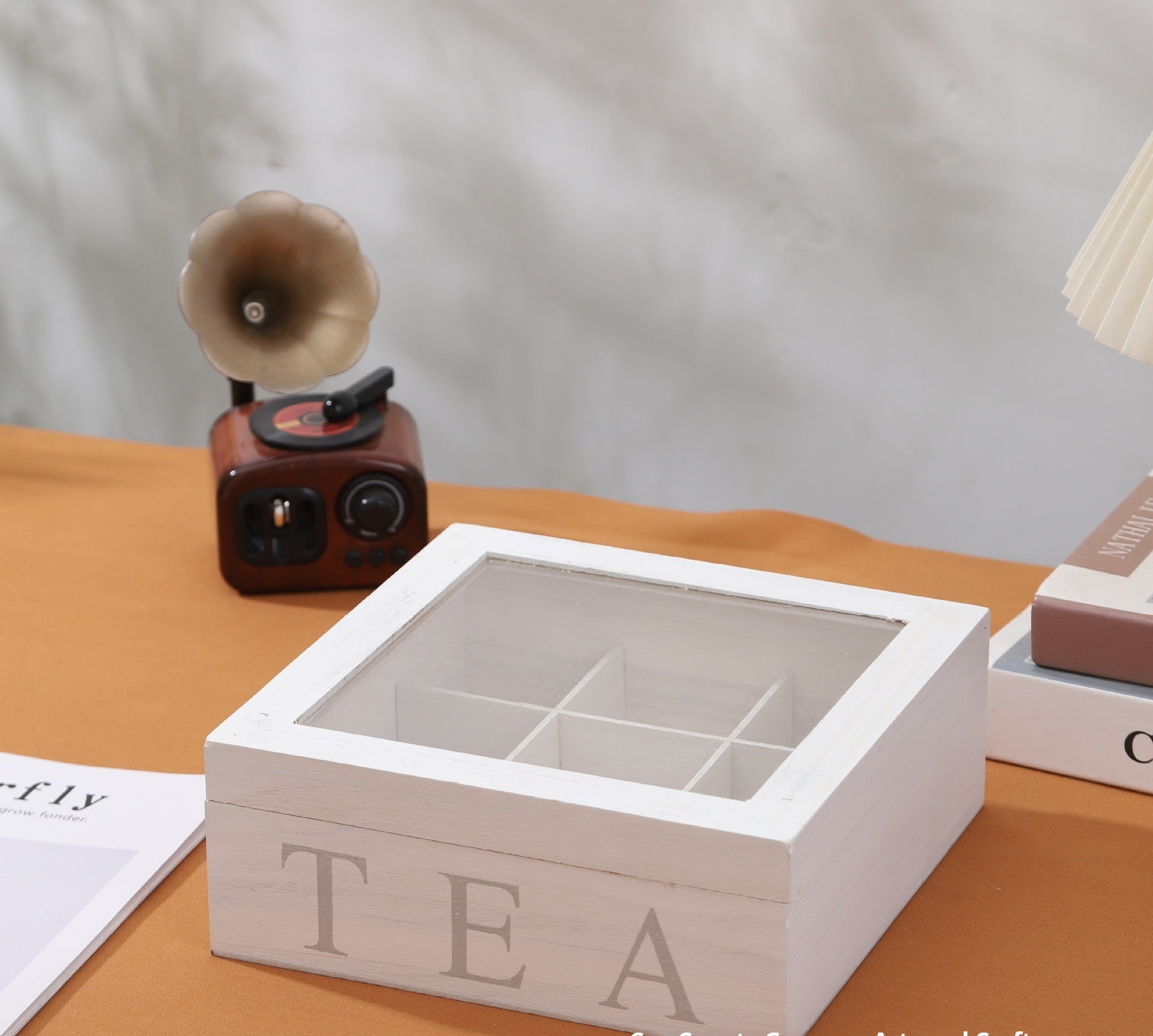 Wooden Multi-grid Coffee Storage With Transparency Cover Storage Box