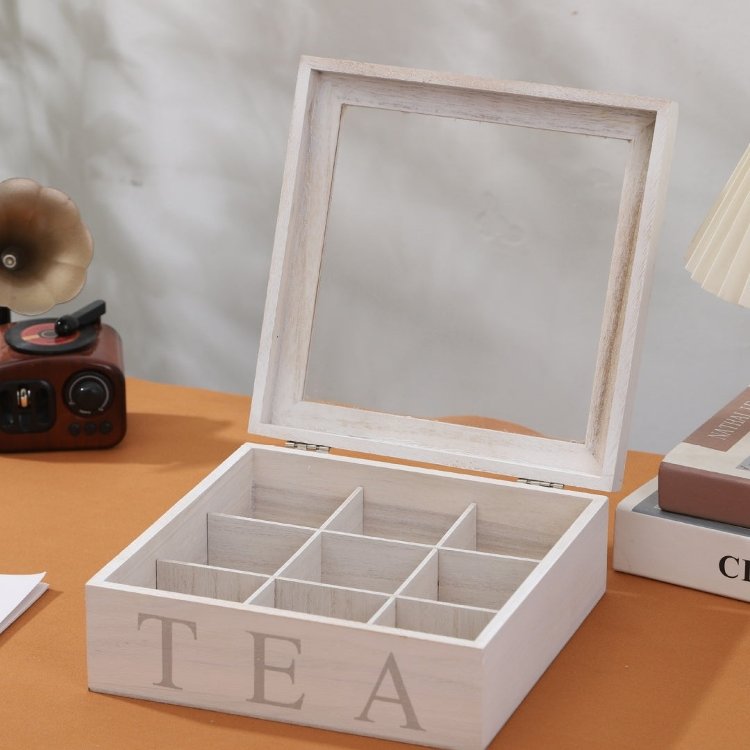 Wooden Multi-grid Coffee Storage With Transparency Cover Storage Box